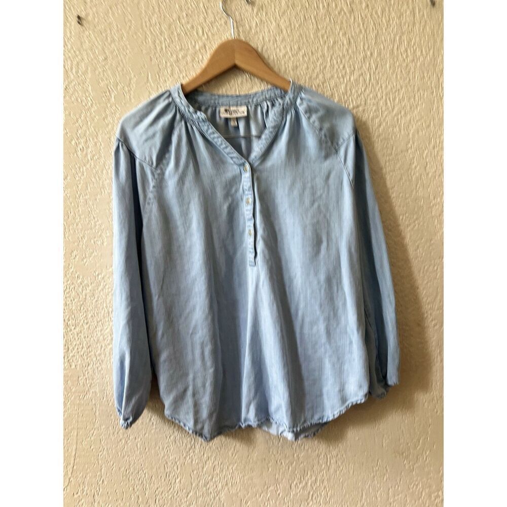 Hester & Orchard Blue Blouse Sz Small/Med Boho Peasant Romantic  4 Button Tencel - Picture 2 of 10